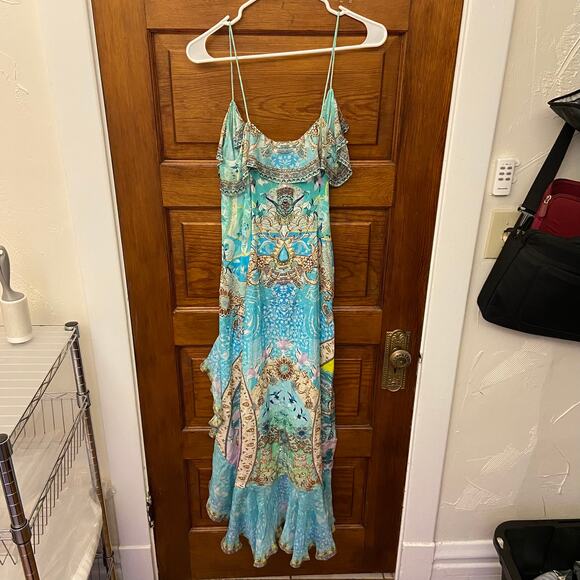 Camilla Long Wrap Dress w/ Frill Turn Back Time size XS Blue $749 NWT's - Picture 3 of 16